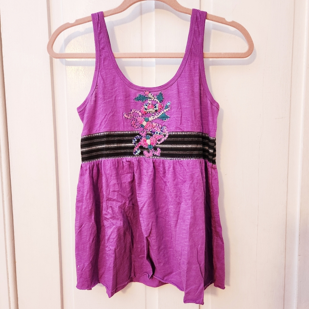 Free People Berry Purple Embroidery Embellished Tank Style Top